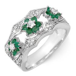 0.85 CTW Emerald & Diamond Ring 14K White Gold - REF-69M8F - 11455