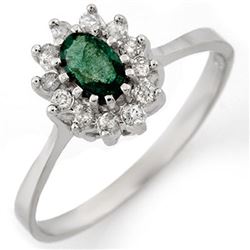 0.60 CTW Emerald & Diamond Ring 14K White Gold - REF-29T5X - 11121