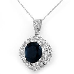 6.53 CTW Blue Sapphire & Diamond Pendant 18K White Gold - REF-178W2H - 12938