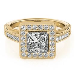 1.05 CTW Certified VS/SI Princess Diamond Solitaire Halo Ring 18K Yellow Gold - REF-218Y2N - 27119