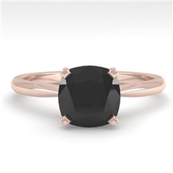 3.0 CTW Cushion Black Diamond Engagement Designer Ring 18K Rose Gold - REF-107T5X - 32456