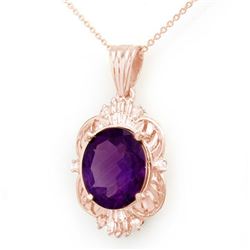 5.23 CTW Amethyst & Diamond Pendant 10K Rose Gold - REF-36K8R - 13984