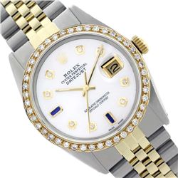 Rolex Men's Two Tone 14K Gold/SS, QuickSet, Diam Dial & Diam/Sapphire Bezel - REF-490M9H