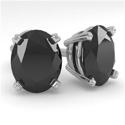 10 CTW Oval Black Diamond Stud Designer Earrings 18K White Gold - REF-234W5H - 32334