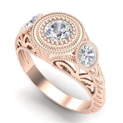 1.06 CTW VS/SI Diamond Solitaire Art Deco 3 Stone Ring 18K Rose Gold - REF-180K2R - 36894