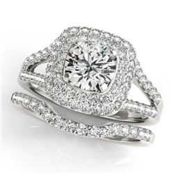 1.54 CTW Certified VS/SI Diamond 2Pc Wedding Set Solitaire Halo 14K White Gold - REF-176M2F - 30903