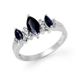 1.0 CTW Blue Sapphire & Diamond Ring 18K White Gold - REF-37H3W - 12896