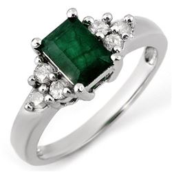 1.36 CTW Emerald & Diamond Ring 18K White Gold - REF-54T2X - 10855