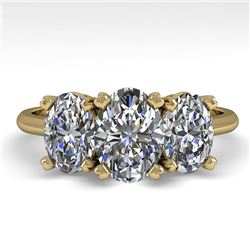 2.0 CTW Oval Cut VS/SI Diamond 3 Stone Designer Ring 18K Yellow Gold - REF-390R2K - 32470