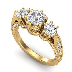 2.18 CTW VS/SI Diamond Art Deco 3 Stone Ring 18K Yellow Gold - REF-296F4M - 37249