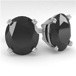 18.0 CTW Oval Black Diamond Stud Designer Earrings 18K White Gold - REF-384H5W - 32337