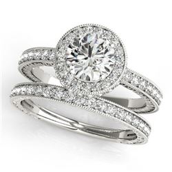 1.78 CTW Certified VS/SI Diamond 2Pc Wedding Set Solitaire Halo 14K White Gold - REF-411M3F - 31253