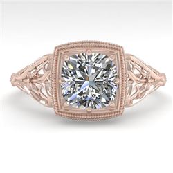 1.0 CTW Certified VS/SI Cushion Diamond Engagement Ring Deco 18K Rose Gold - REF-344F4M - 36044