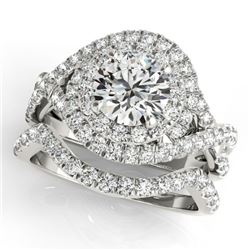 1.76 CTW Certified VS/SI Diamond 2Pc Wedding Set Solitaire Halo 14K White Gold - REF-251T3X - 31031