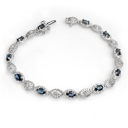 4.82 CTW Blue Sapphire & Diamond Bracelet 14K White Gold - REF-62T4X - 13923