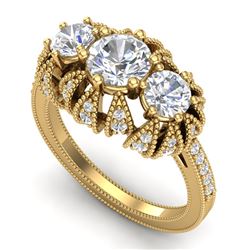 2.26 CTW VS/SI Diamond Solitaire Art Deco 3 Stone Ring 18K Yellow Gold - REF-345W5H - 37003