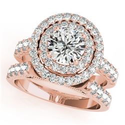 2.67 CTW Certified VS/SI Diamond 2Pc Wedding Set Solitaire Halo 14K Rose Gold - REF-458W4H - 31221