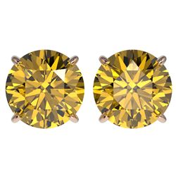 4 CTW Certified Intense Yellow SI Diamond Solitaire Stud Earrings 10K Rose Gold - REF-824K2R - 33140