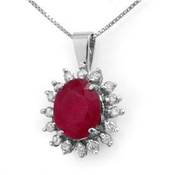 5.32 CTW Ruby & Diamond Pendant 14K White Gold - REF-87W3H - 12692