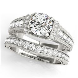 1.61 CTW Certified VS/SI Diamond Solitaire 2Pc Wedding Set Antique 14K White Gold - REF-238K2R - 315