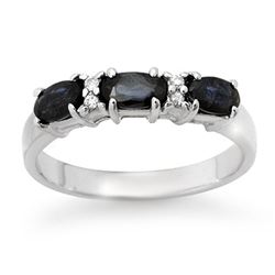 1.09 CTW Blue Sapphire & Diamond Ring 18K White Gold - REF-38W8H - 12339