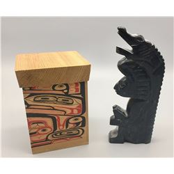 NW Coast Box and a Stone Sculpture