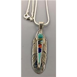 Feather Inlay Pendant - Calvin Begay