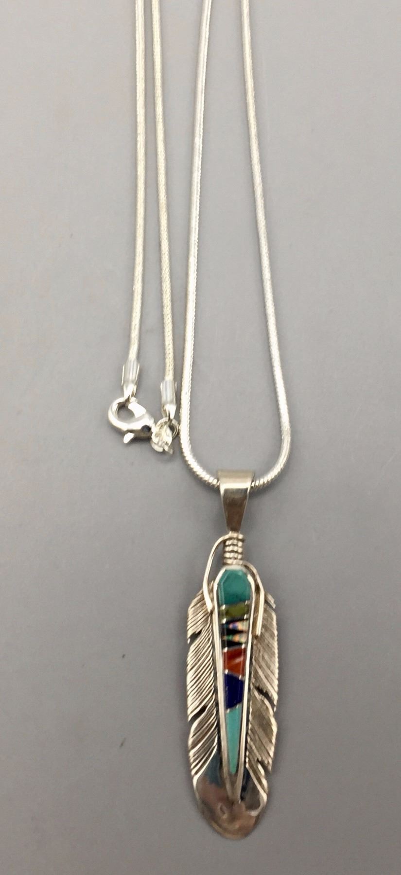 Feather Inlay Pendant - Calvin Begay