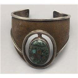 Turquoise, Sterling and Copper Overlay Bracelet