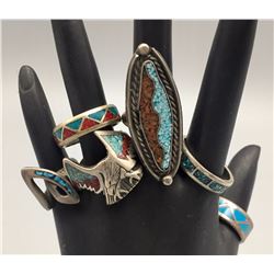 Group of 6 Vintage Inlay Rings