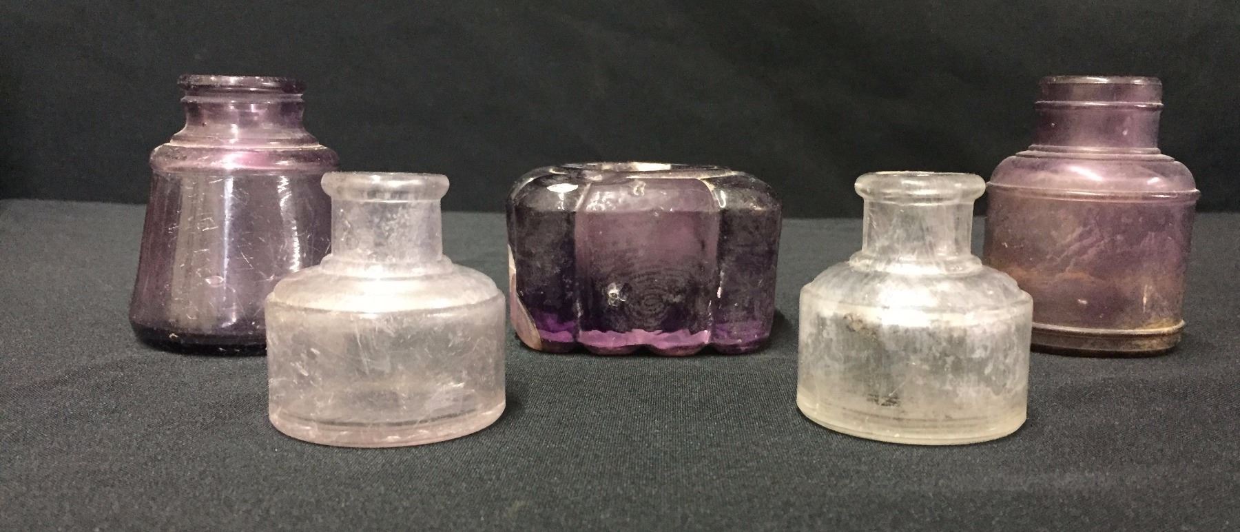 5 Antique Ink Wells From Relics Museum