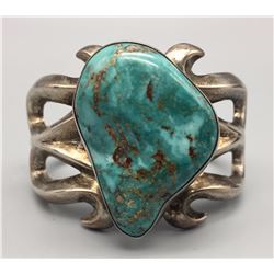 Large Turquoise Stone Sandcast Bracelet