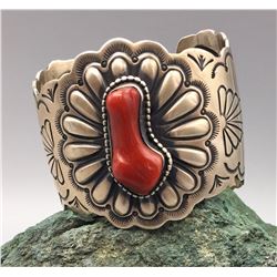 Coral and Sterling Silver Bracelet