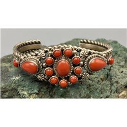 Multi Stone Coral Cuff Bracelet