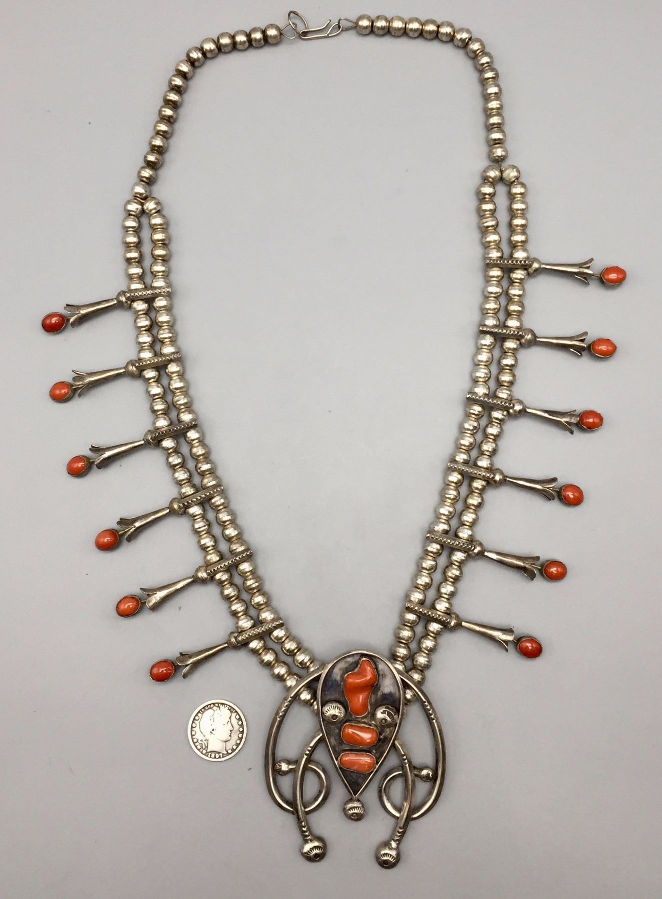 Coral Squash Blossom Necklace