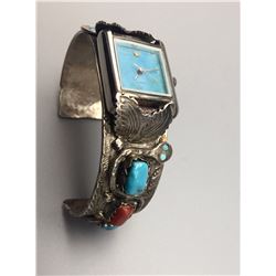 Effie C. Turquoise & Coral Watch Bracelet
