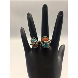 Pair Effie C. Turquoise & Coral Zuni Rings