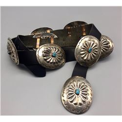 Vintage Sterling & Turquoise Concho Belt