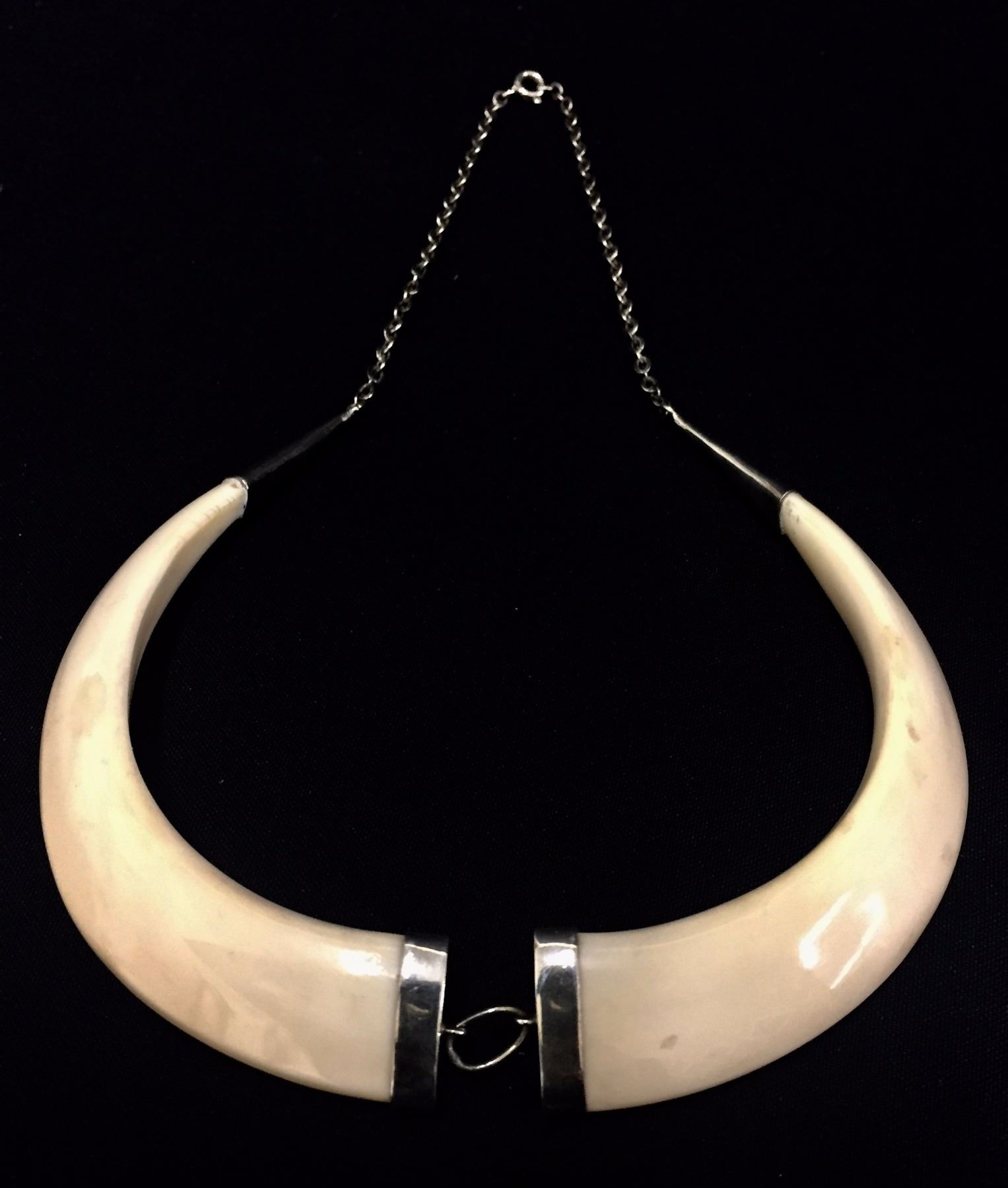 Ivory Chain Antique Ivory and Sterling Necklace