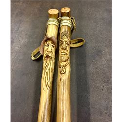 Pair Of Hand Carved Walking Canes