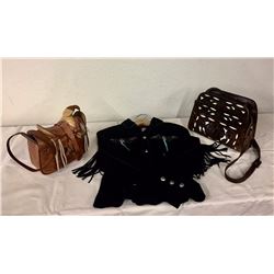 2 Vintage Purses and Scully Leather Coat