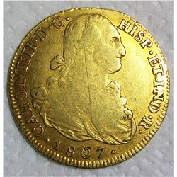 1807-P JF Colombia Gold 8 Escudos Charles IV, 210 YEAR OLD GOLD COIN