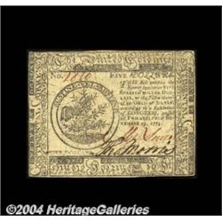 Continental Currency November 29, 1775 $5