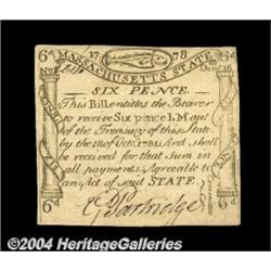 Massachusetts October 16, 1778 6d Very Choice