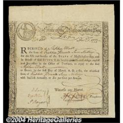 Massachusetts Treasury Certificate. Listed as