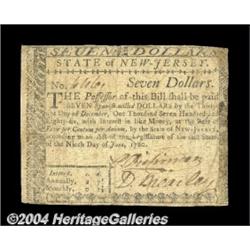 New Jersey June 9, 1780 $7 Very Fine. Fully