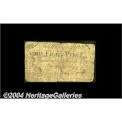 North Carolina March 9, 1754 8d Very Good.