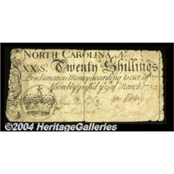 North Carolina March 9, 1754 20s Very Fine.