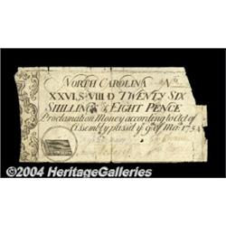 North Carolina March 9, 1754 26s8d Very Fine.