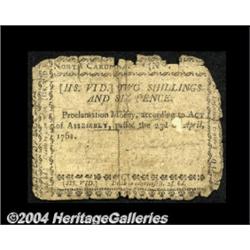 North Carolina April 23, 1761 2s6d Very Good.